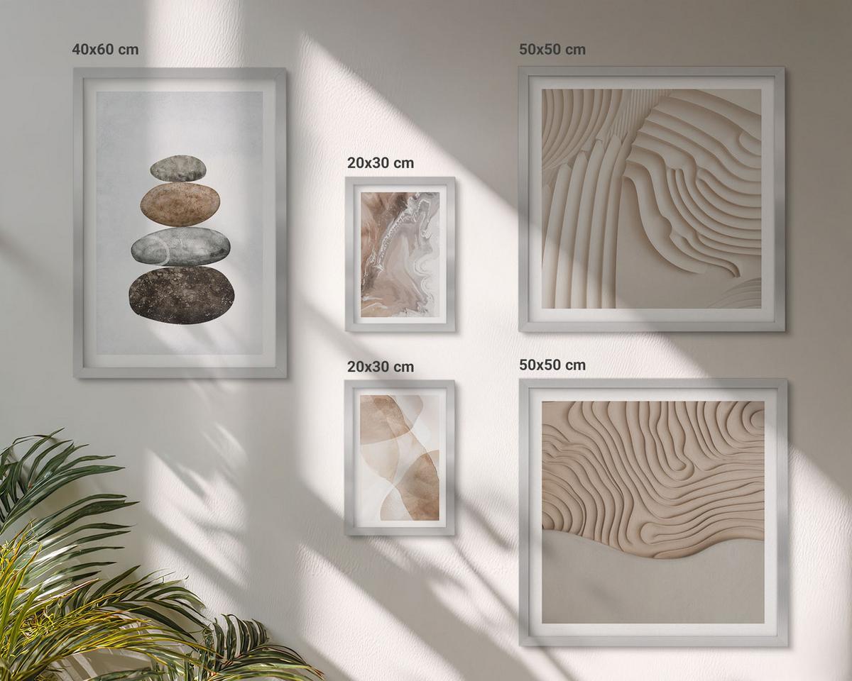BILDER SET 5er Set - 50x50 cm & 20x30 cm & 40x60 cm Silberner Rahmen - Abstrakte bemalte Strukturen - Silberfarben, Kunststoff (40/60cm) - TULUP