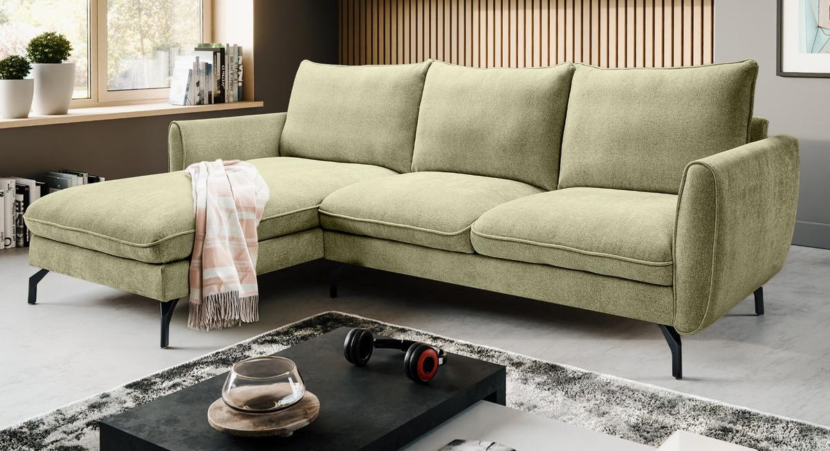 SOFA grün Webstoff 259 x 167 cm, Ecksofa 5-Sitzer, L-Sofa Ottomane links - Schwarz/Grün, Holz/Textil (259/167cm) - Inn.Furn