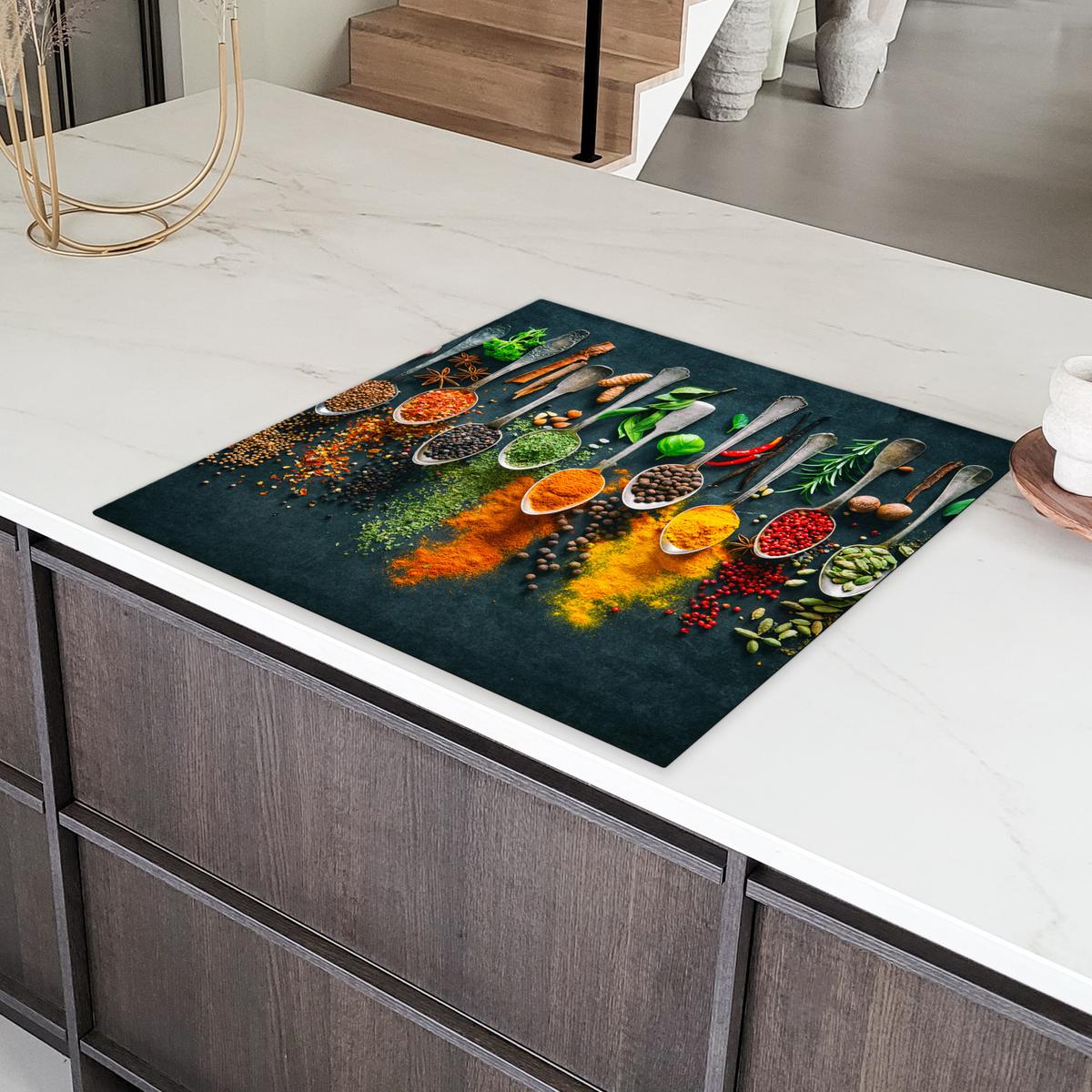 HERDABDECKPLATTE Kräuter - Gewürze - Löffel Induktionsmatte 78x78 cm - Multicolor, Kunststoff (78/78/0.2cm) - MuchoWow