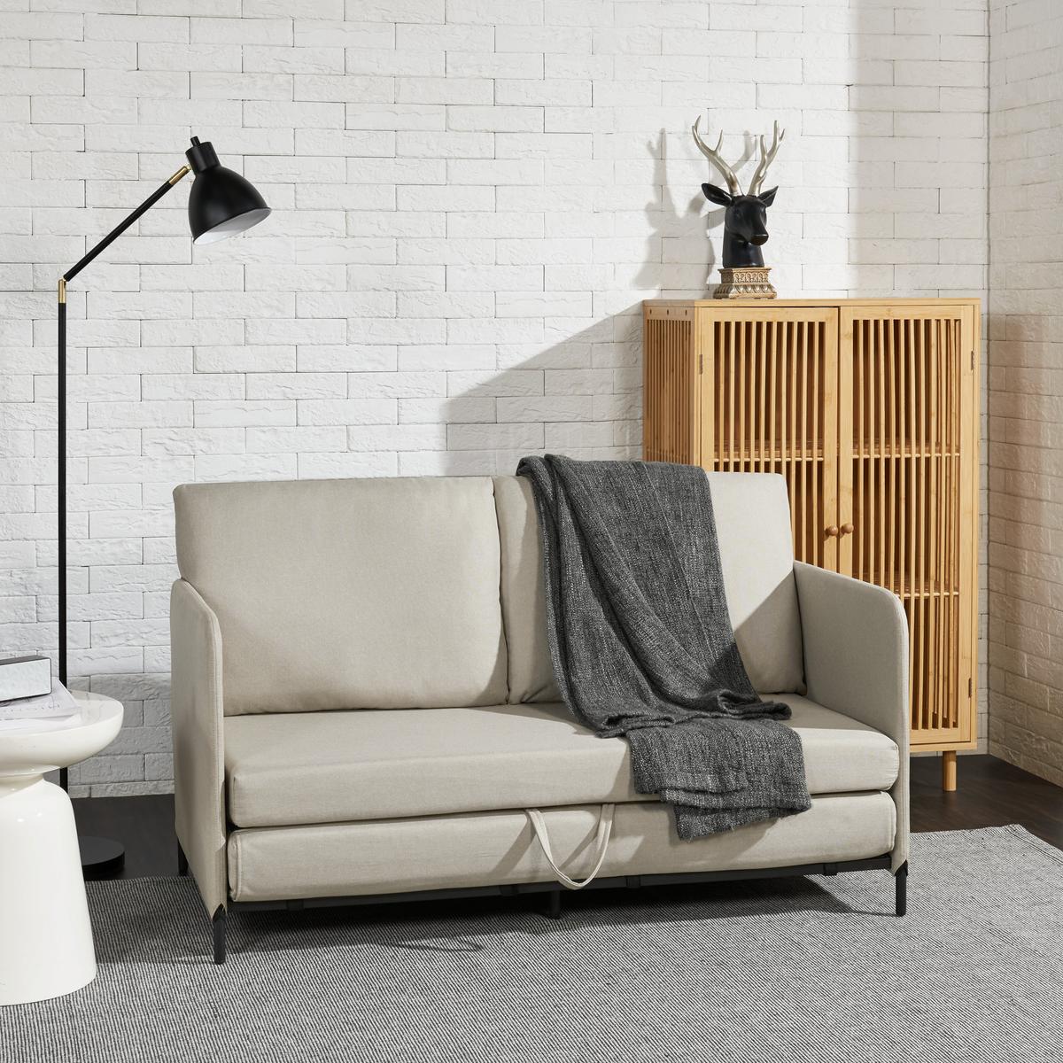 SCHLAFSOFA Soini - Beige, Textil/Metall (125/78/67cm) - [en.casa]
