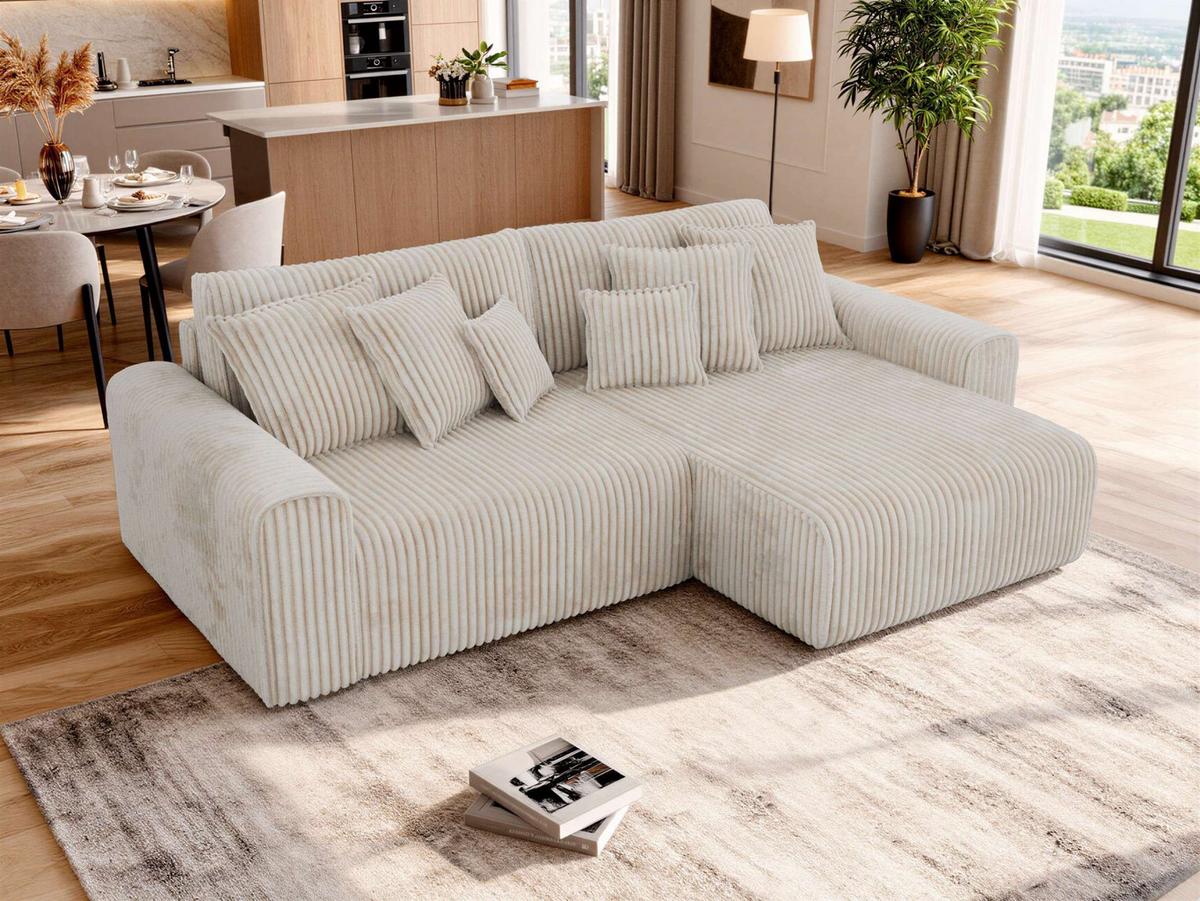 ECKSOFA ELARA L Beige Cord - Beige/Schwarz, Kunststoff/Textil (278/192cm) - MKS