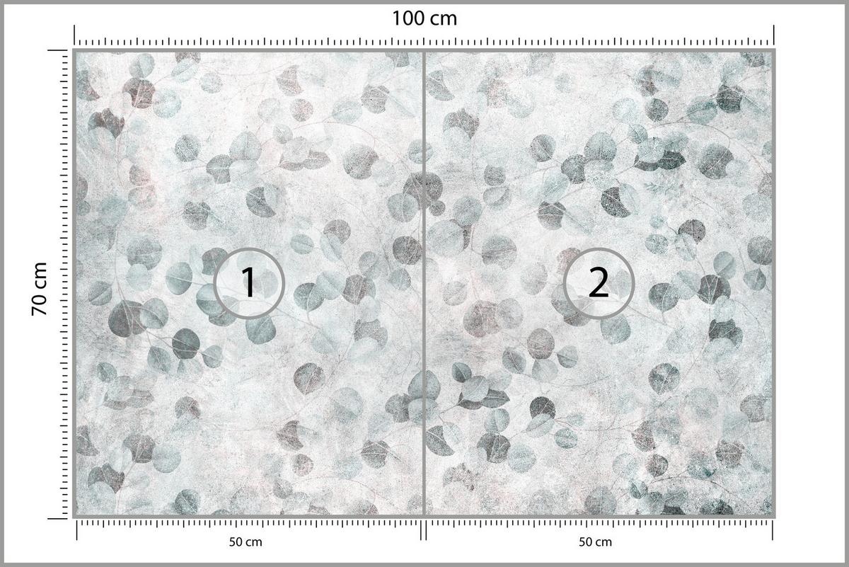 FOTOTAPETE Eukalyptusblätter Beton Vintage Stil 100x70 - Grau, Papier (100/70cm) - Muralo