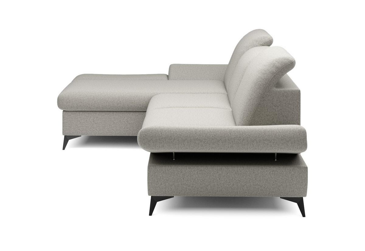 ECKSOFA FELICE L-S Beige Geflochtener Stoff mit Schlaffunktion - Creme, Holz (284/166cm) - MASSENO