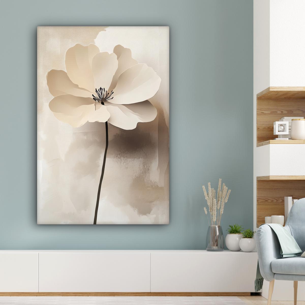 LEINWANDBILD Blume - Beige - Farbe - Schatten Deko XXL 80x120 cm - Creme, Textil (80/120cm) - MuchoWow