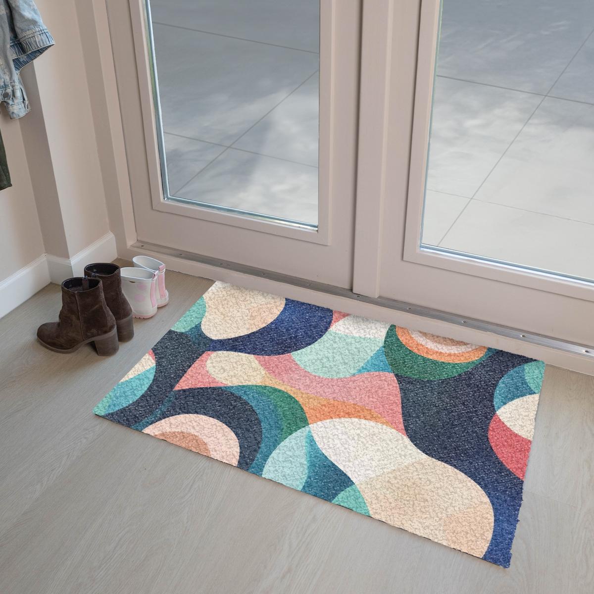 FUSSMATTE Abstrakt - Blau - Rosa Fußabtreter 90x60 cm - Multicolor, Kunststoff (90/0.4cm) - MuchoWow