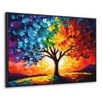 LEINWAND Bilder mit Rahmen - Baum - Kunst - Natur - Sonnenuntergang - 120x80 - Multicolor, Textil (120/80cm) - MuchoWow