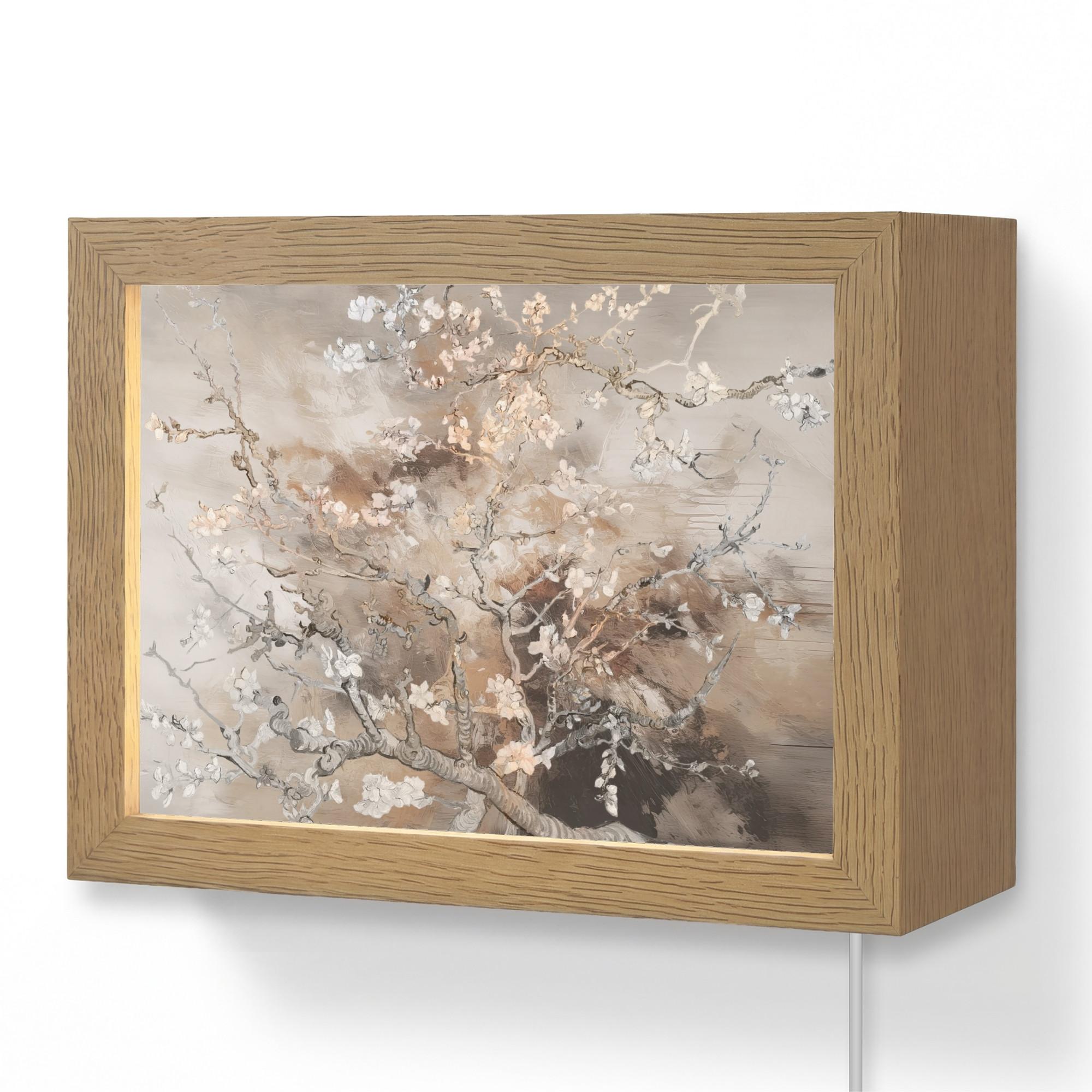 WANDLEUCHTE Mandelblüte - Kunst - Van Gogh - Beige - Abstrakt 20x15 cm - Graubraun, Holzwerkstoff (20/15/8cm) - OnlyWow
