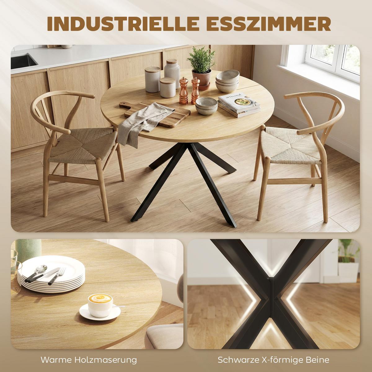 ESSTISCH Spanplatte Stahl Eiche - Eichefarben, Metall (100/100/75cm) - HOMCOM