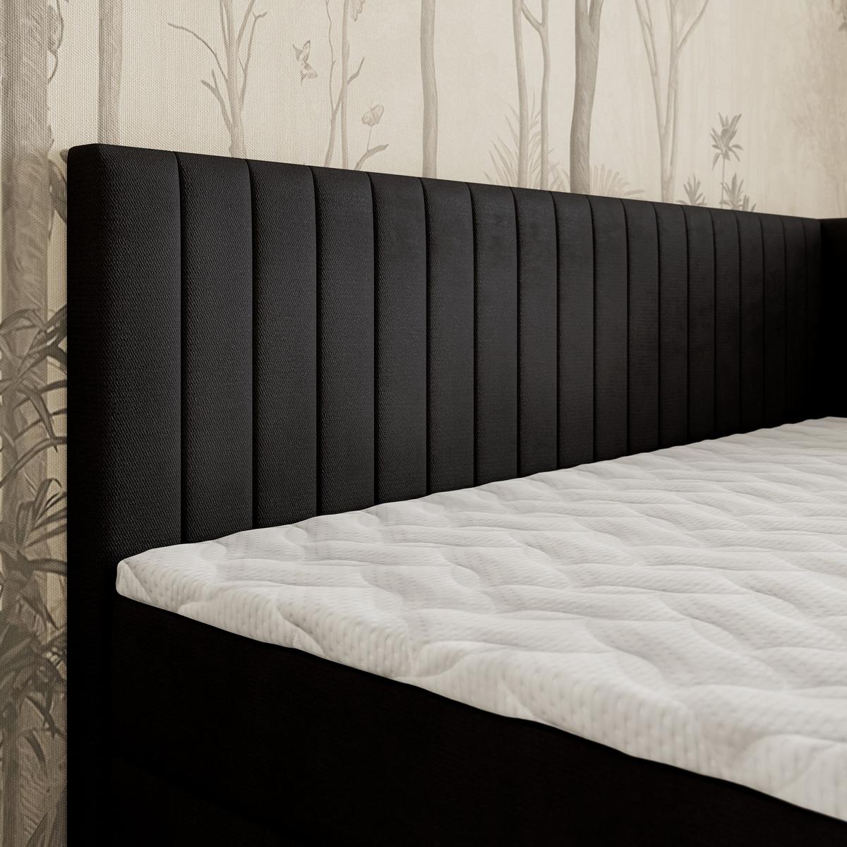 BOXBETT ARIS 100x200 cm mit Matratze und Topper, H2+H3 - Schwarz - Schwarz, Holz (100/200cm) - MASSENO
