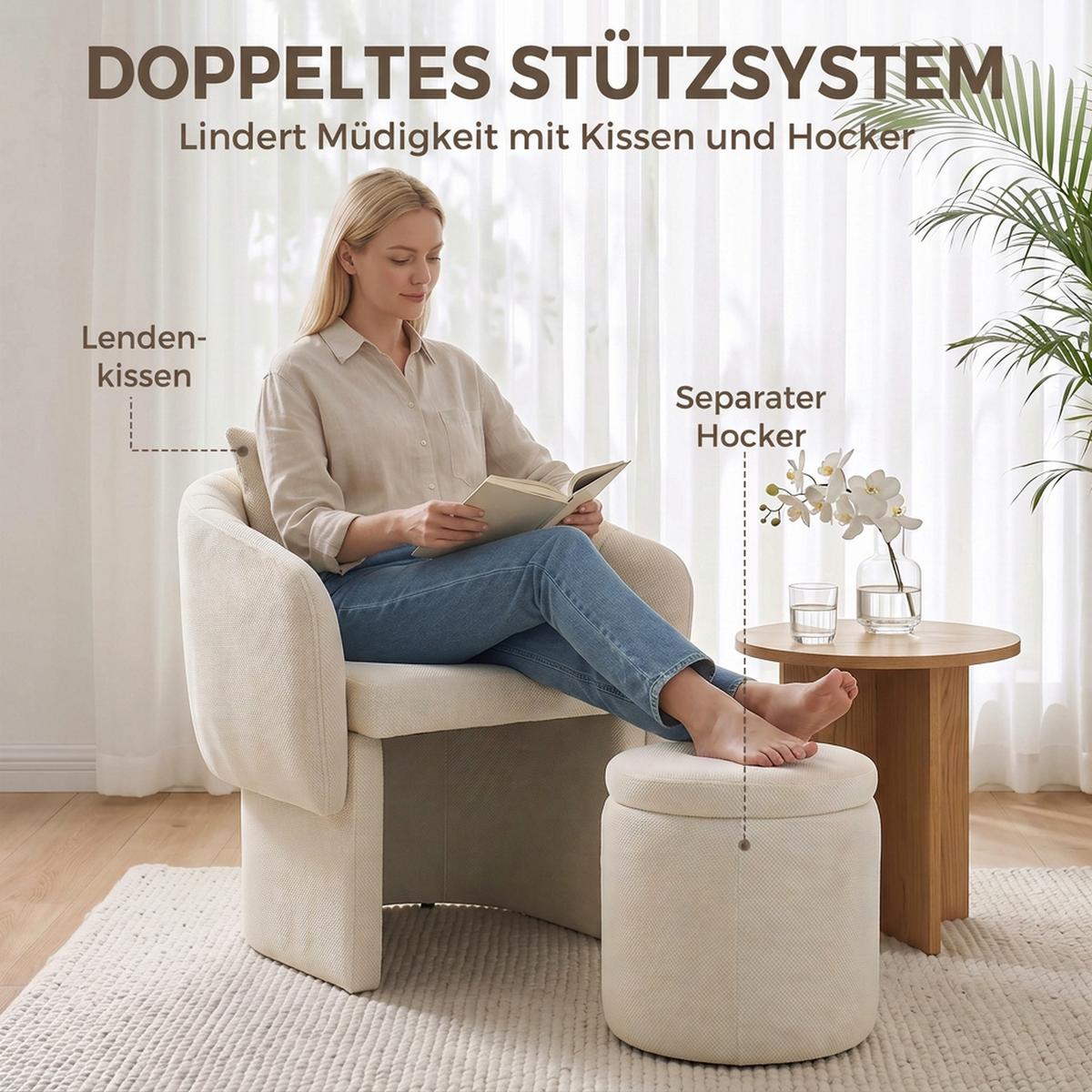 LOUNGESESSEL-SET 2er Set Chenille Beige - Beige, Holzwerkstoff/Textil (62/70/72cm) - HOMCOM