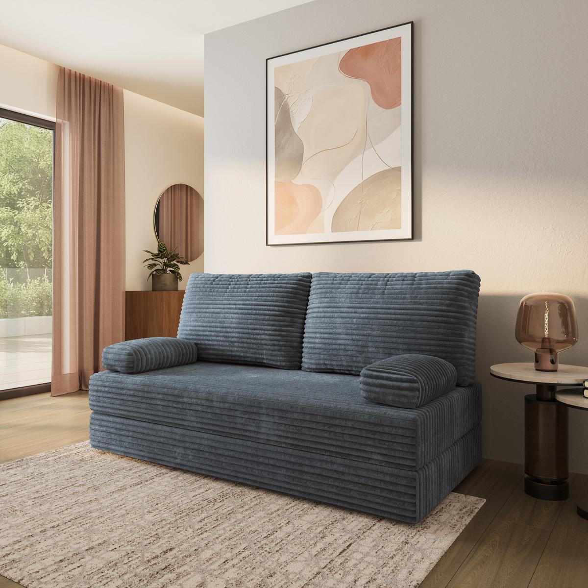 BETTSOFA SILAR aus Schaumstoff Kordstoff Grau Schlaffunktion - Blaugrau, Textil (170/86/80cm) - MASSENO