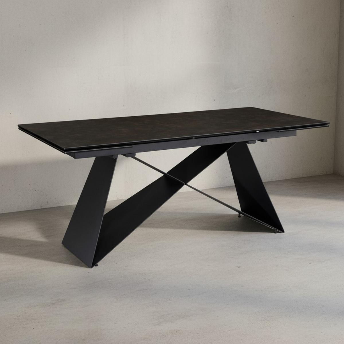 ESSTISCH Ausziehbar Keramik Glas Marmoroptik Rechteckig Groß, Schwarz 180x95x78 cm - Schwarz, Keramik/Metall (95/180/78cm) - KADIMA DESIGN