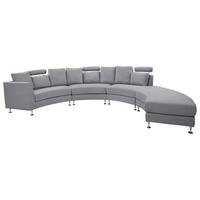 7-SITZER-SOFA mit Ottomane Polyester Grau Rotunde - Grau, Textil (448/76/236cm) - Beliani