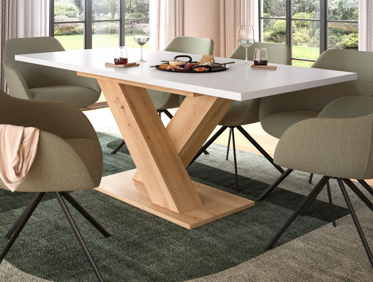 ESSTISCH weiß, Eiche Artisan, Küchentisch ausziehbar 150 - 190 cm - Weiß/Eiche Artisan, Holzwerkstoff/Metall (150/90/76cm) - Inn.Furn