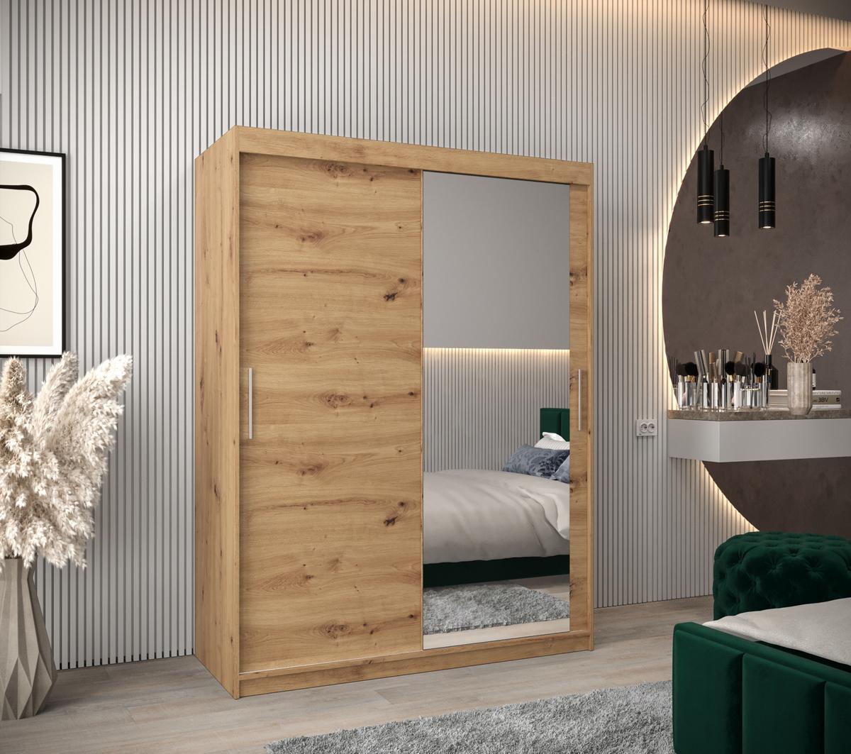 SCHWEBETÜRENSCHRANK 200/150/62 2-türig - Silberfarben/Eiche Artisan, Holz/Kunststoff (150/200/62cm) - MÖBEL KRYSPOL