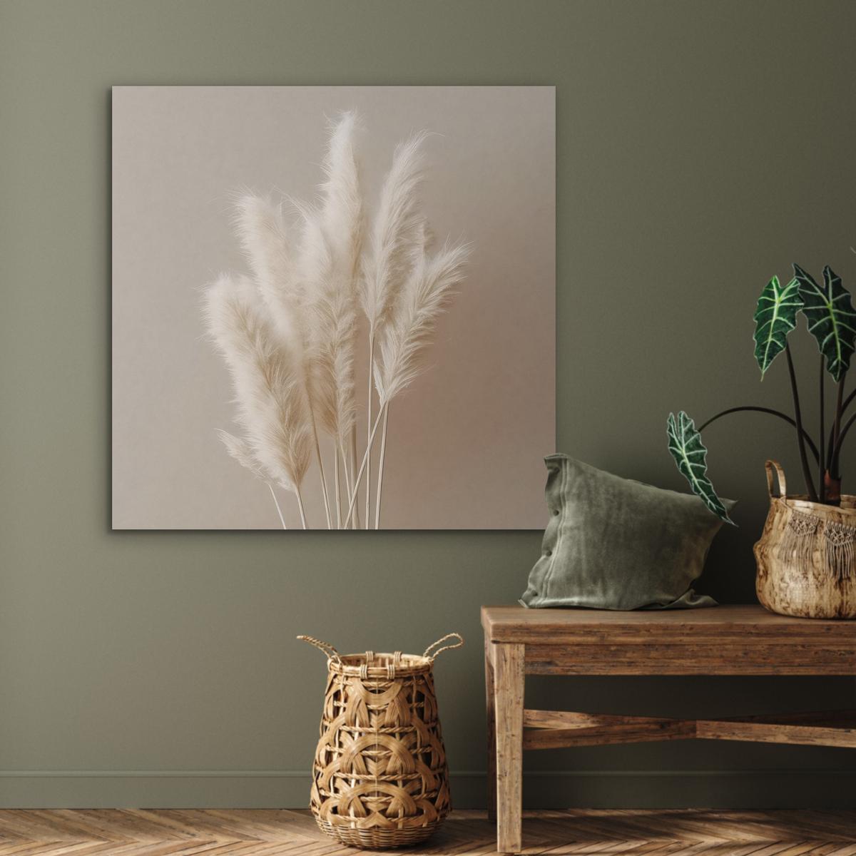 AKUSTIKBILD Pampasgras - Federn - Pastell - Weiß Akustikpaneele 90x90 cm - Naturfarben, Kunststoff (90/90/0.9cm) - MuchoWow