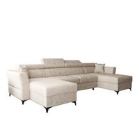 WOHNLANDSCHAFT Ribella Creme 345/180/100 cm mit Schlaffunktion - Beige/Schwarz, Textil/Metall (345/100/180cm) - AX Living
