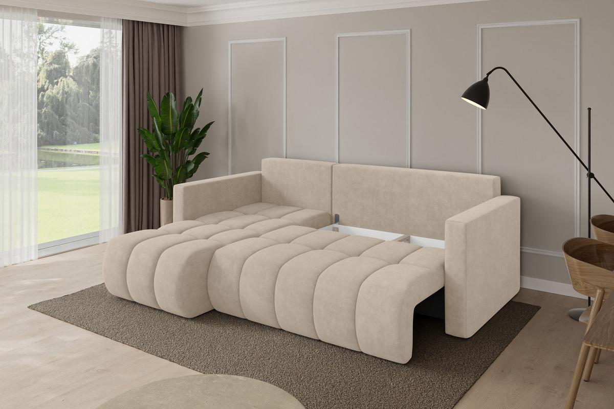 ECKSOFA mit Schlaffunktion Ottomane Links GARD-L 226x146x85 Beige Velours - Schwarz/Sahara, Holzwerkstoff/Kunststoff (226/146cm) - ALTDECOR