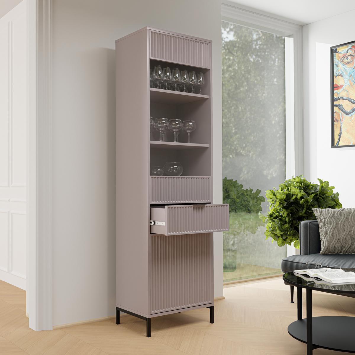 GLASVITRINE klein mit 1 Schublade und 2 Türen, Beige - Beige, Holzwerkstoff (196/55/41cm) - Idohome