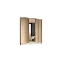KLEIDERSCHRANK mit Spiegel-Schiebetüren und Aluminium-Leisten - LAMELO - 180 cm Weiß+Weiß+Artisan - Weiß, Holzwerkstoff (180/216/61cm) - ALTDECOR