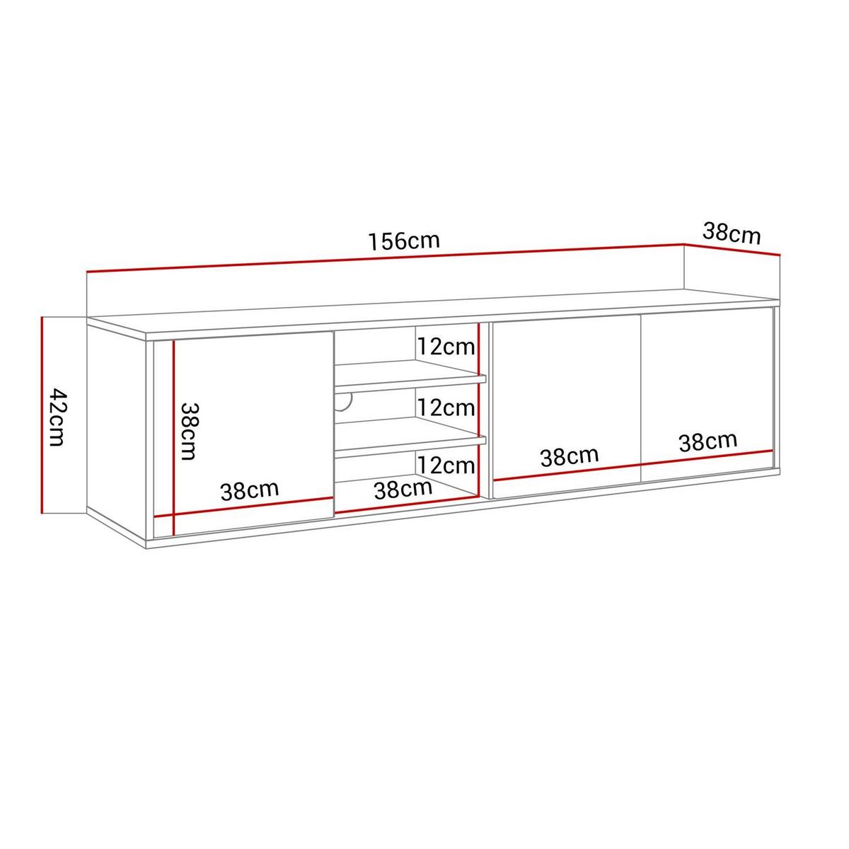 TV-ELEMENT SANAYI Hängend mit Regalen Hochglanz Weiß - Weiß, Holzwerkstoff (156/42/38cm) - Lookway