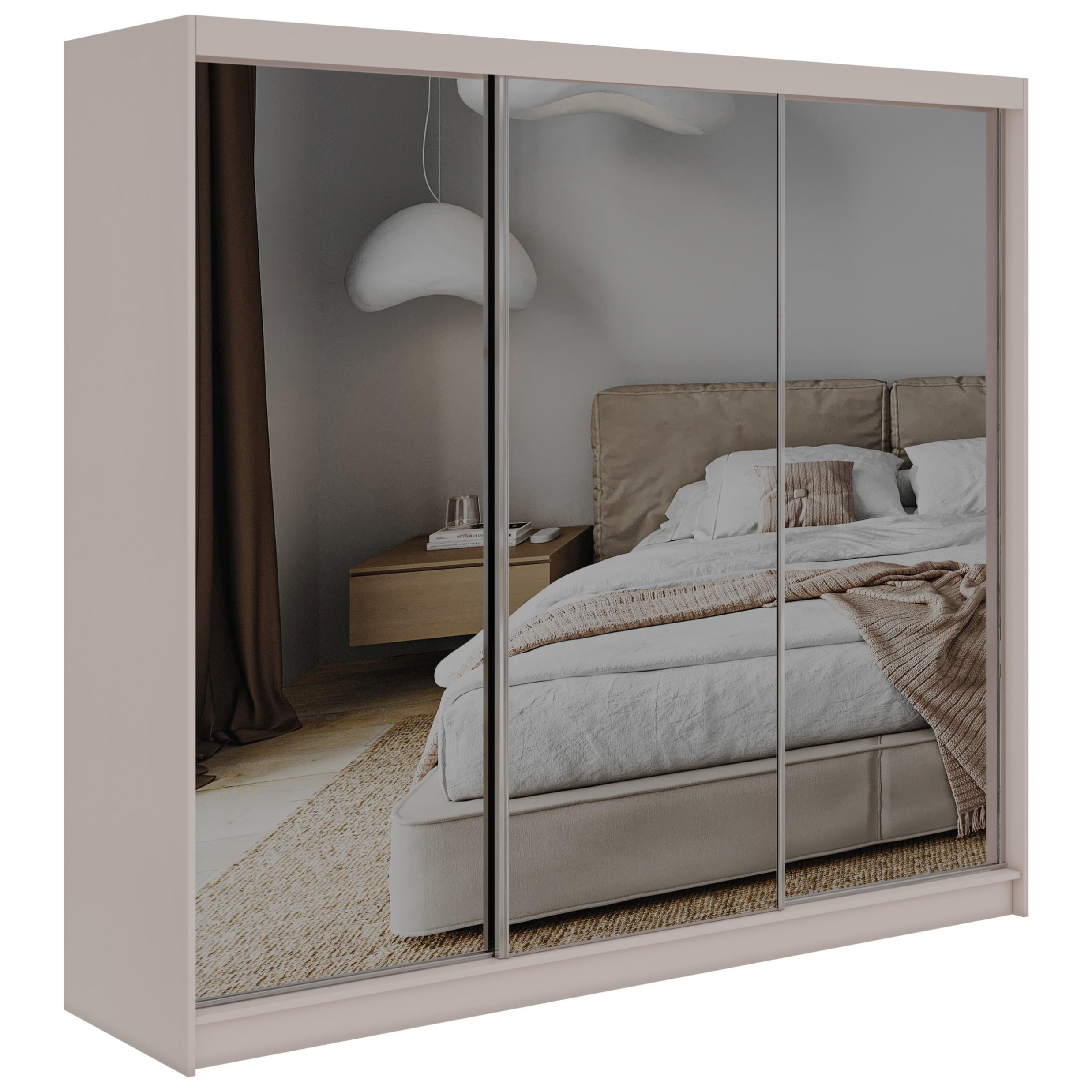 SCHWEBETÜRENSCHRANK mit Schubladen 240 - DUBROWNIK - Kaschmir mit Spiegel - Kaschmir/Alufarben, Holzwerkstoff/Metall (240/216/61cm) - MKS