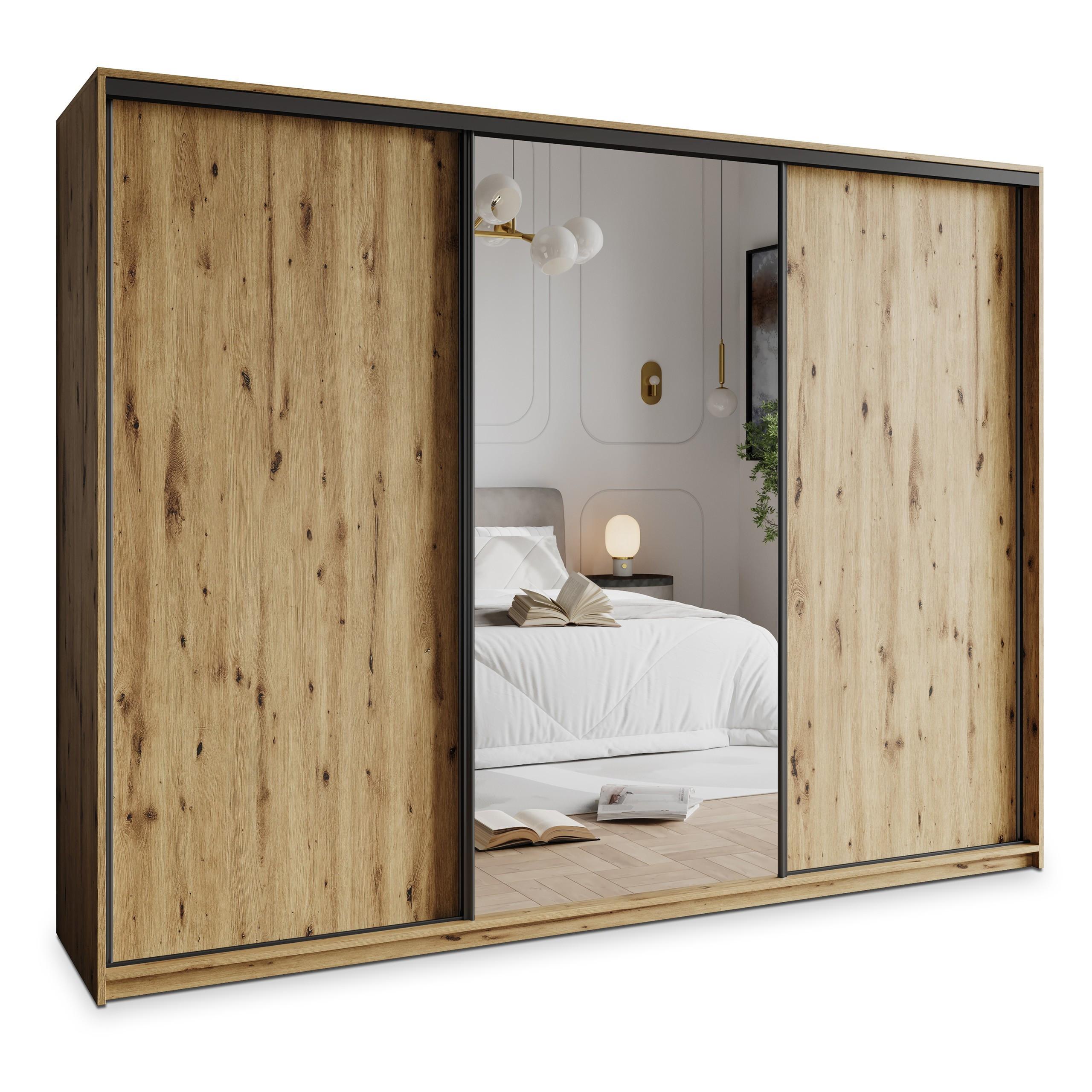 SCHWEBETÜRENSCHRANK TAVI 270/205/60 cm 3-türig mit Spiegel Eiche Artisan - Eiche Artisan, Holzwerkstoff (270/205/60cm) - MASSENO