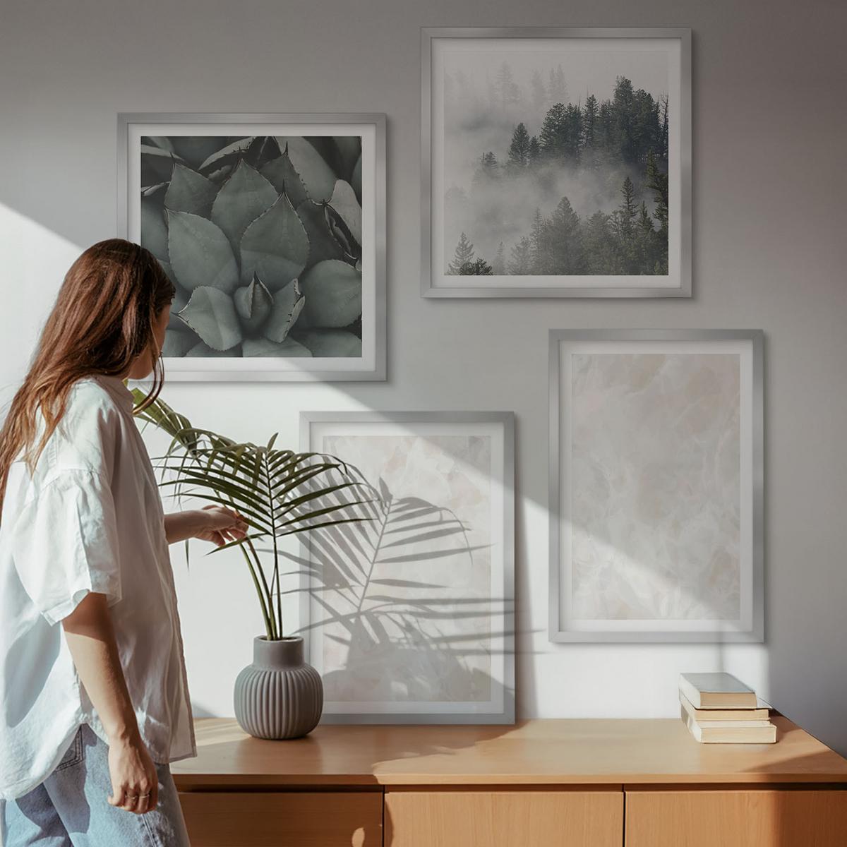 BILDER SET 4er Set - 50x50 cm & 40x60 cm Silberner Rahmen - Steinpastellmarmor - Silberfarben, Kunststoff (50/50cm) - TULUP