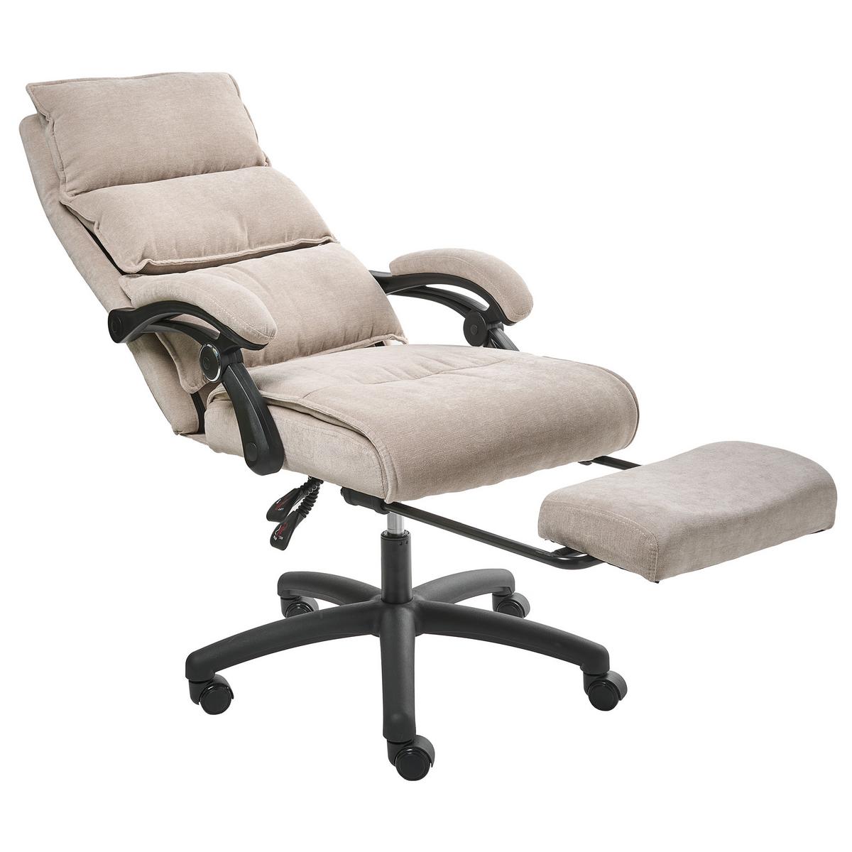 CHEFSESSEL mit Fußstütze Chenillegewebe Beige Eaton - Beige, Textil (50/114/66cm) - Beliani