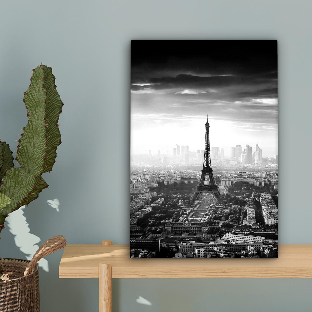 LEINWANDBILD Paris - Skyline - Eiffelturm - Stadt - Wolken Deko Wohnzimmer 20x30 cm - Dunkelgrau, Textil (20/30cm) - MuchoWow