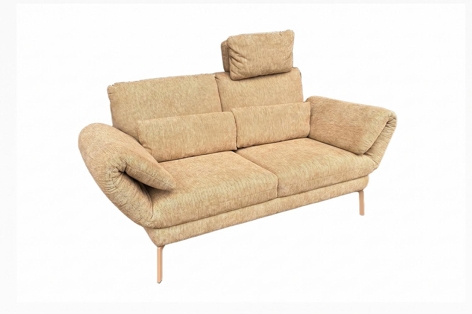 SOFA HOLLY Gelb Flachgewebe - Gelb/Braun, Textil/Metall (176/90/92cm) - KAWOLA