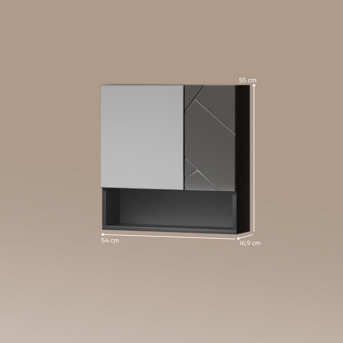 BADSPIEGELSCHRANK Ronco Anthrazit Hochglanz 54 x 55 cm - Schwarz Hochglanz, Holzwerkstoff (54/55/16.9cm) - Livinity®