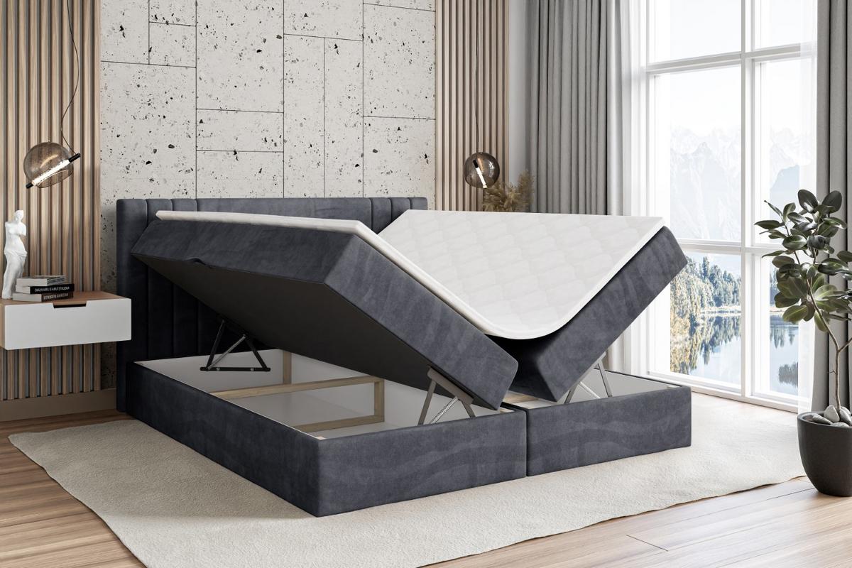 BOXBETT mit Matratze H3 und Lattenrost - IDRIKO - 140x200 cm Dunkelgrau - Dunkelgrau, Holzwerkstoff (140/200cm) - ALTDECOR
