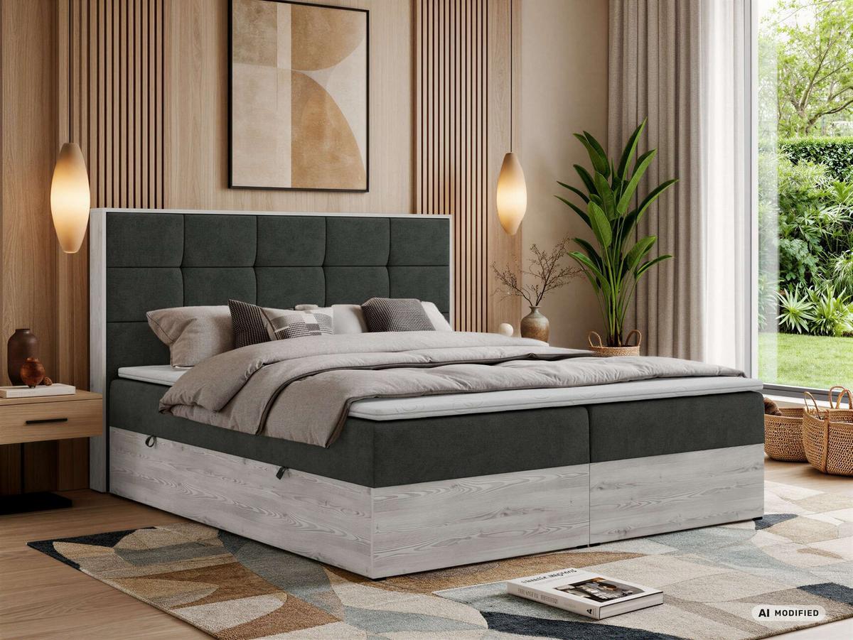 BOXBETT ALNOR 180/200 Dunkelgrau Stukture - Topper Visco - H3 - Dunkelgrau/Schwarz, Kunststoff/Textil (180/200cm) - MKS