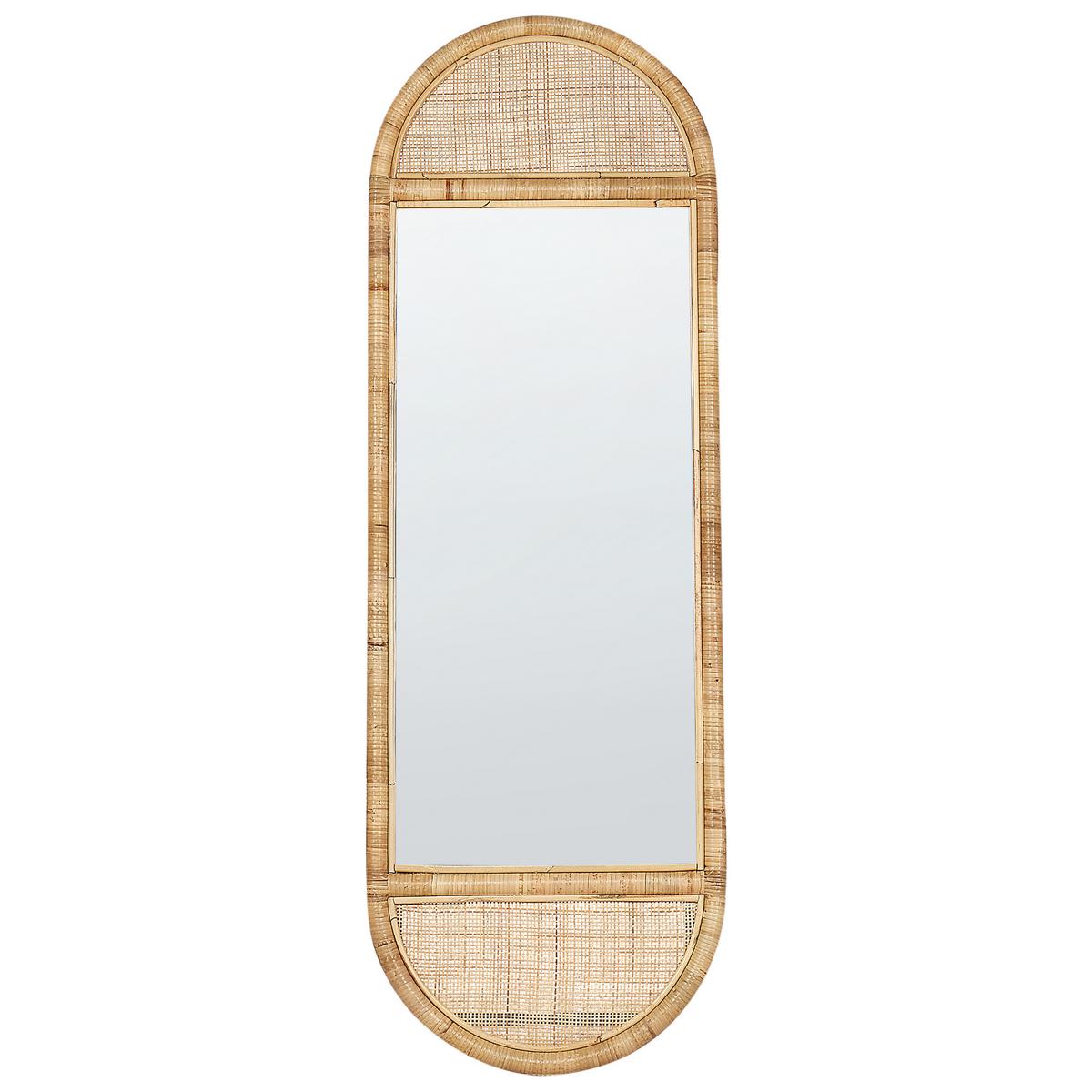 STANDSPIEGEL 150 cm Rattan Naturfarben Barges - Schwarz/Naturfarben, Naturmaterialien (50/150/3cm) - Beliani