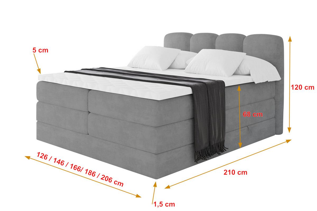 BOXBETT mit Matratze H3|H4 - NINA KING - 140x200 cm - Hellgrau - Hellgrau, Holzwerkstoff (140/200cm) - ALTDECOR