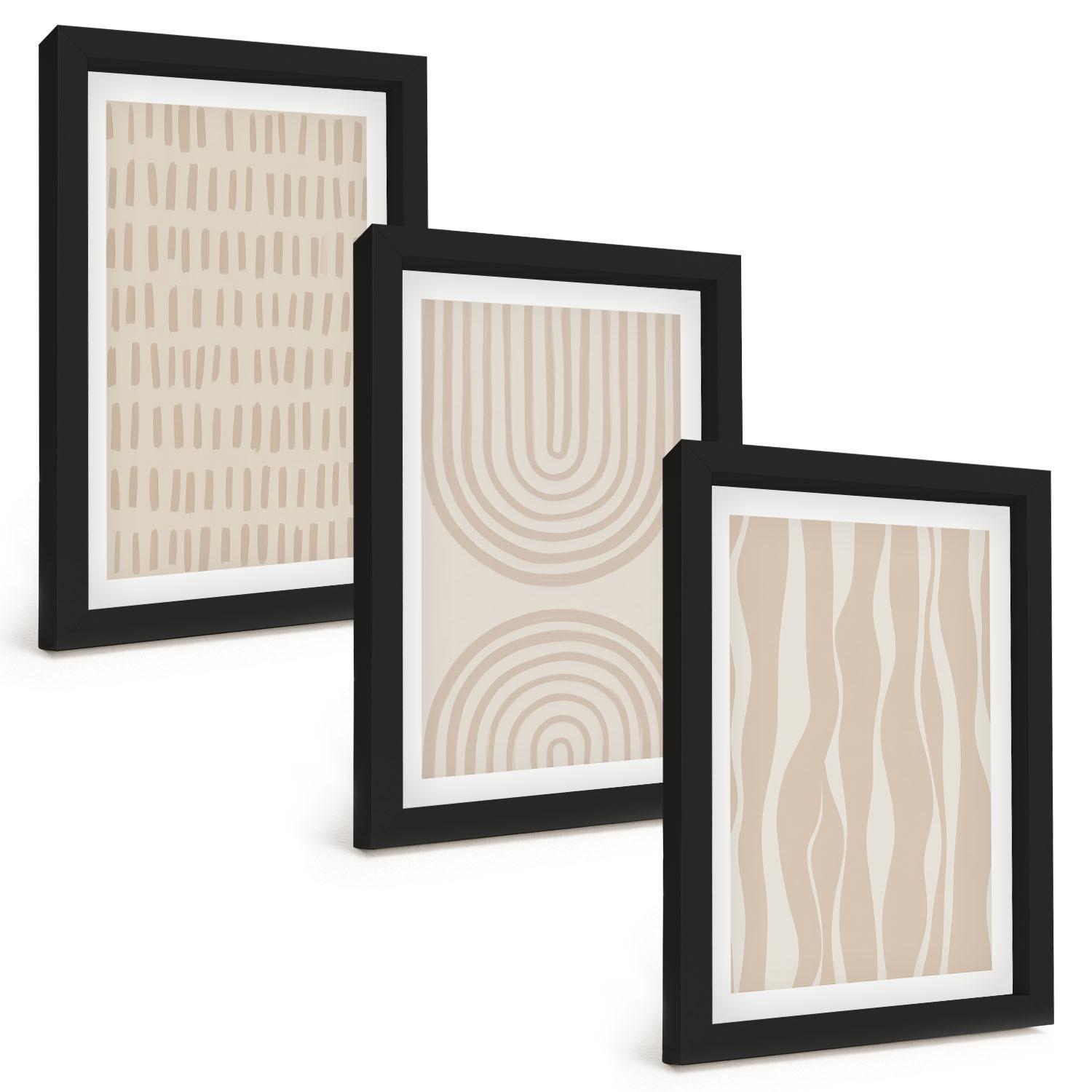 BILDER SET 3er Set - 20x30 cm Schwarzer Rahmen - Abstrakte beige Muster - Schwarz, Kunststoff (20/30cm) - TULUP