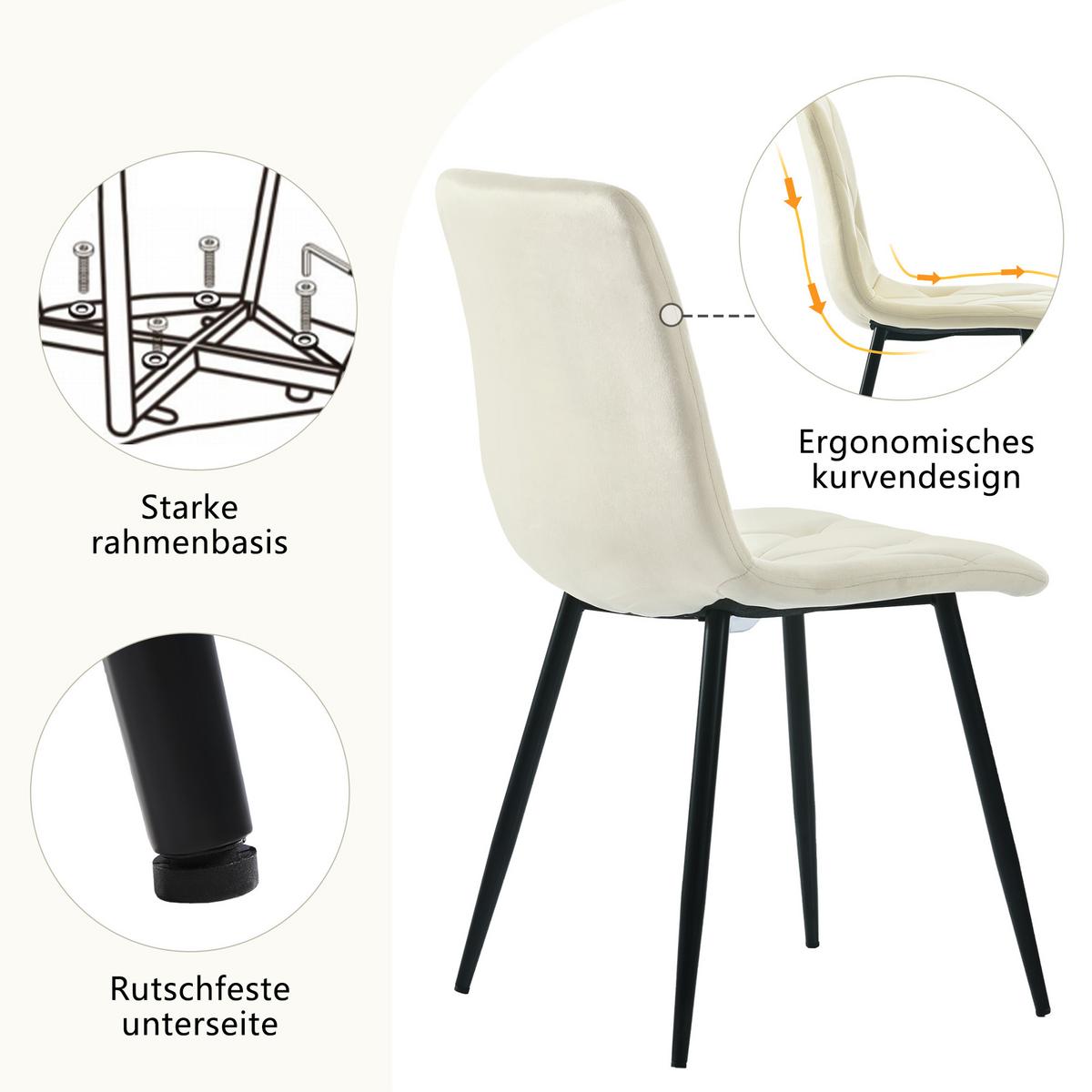ESSGRUPPE 5-teilige Ausziehbarer Esstisch & 4 Samtstühle - Weiß, Holzwerkstoff (140/76/100cm) - Urban Meuble