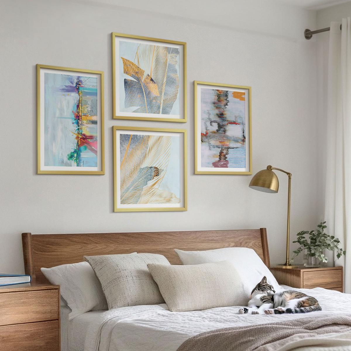 BILDER SET 4er Set - 50x50 cm & 40x60 cm Goldrahmen - Abstrakte Gemäldekompositionen - Goldfarben, Kunststoff (50/50cm) - TULUP