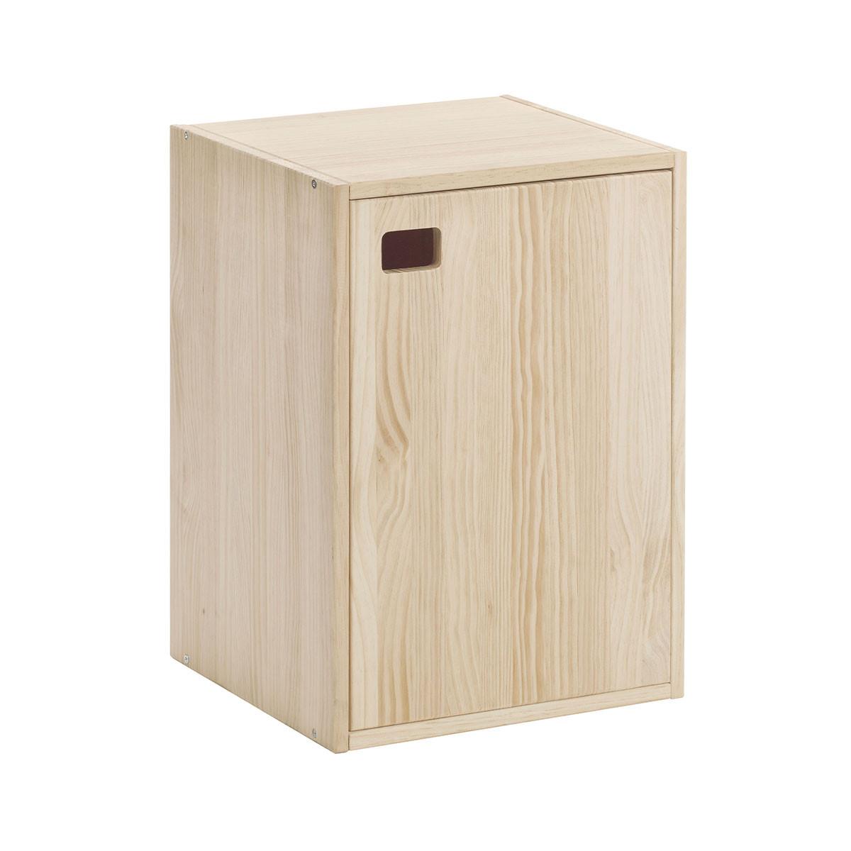 KOMMODE aus massiver Kiefer mit einer Tür und einem höhenverstellbaren Einlegeboden - L37 x H53,5 cm - Eschefarben, Holzwerkstoff (37.3/53.5/37.3cm) - Calicosy