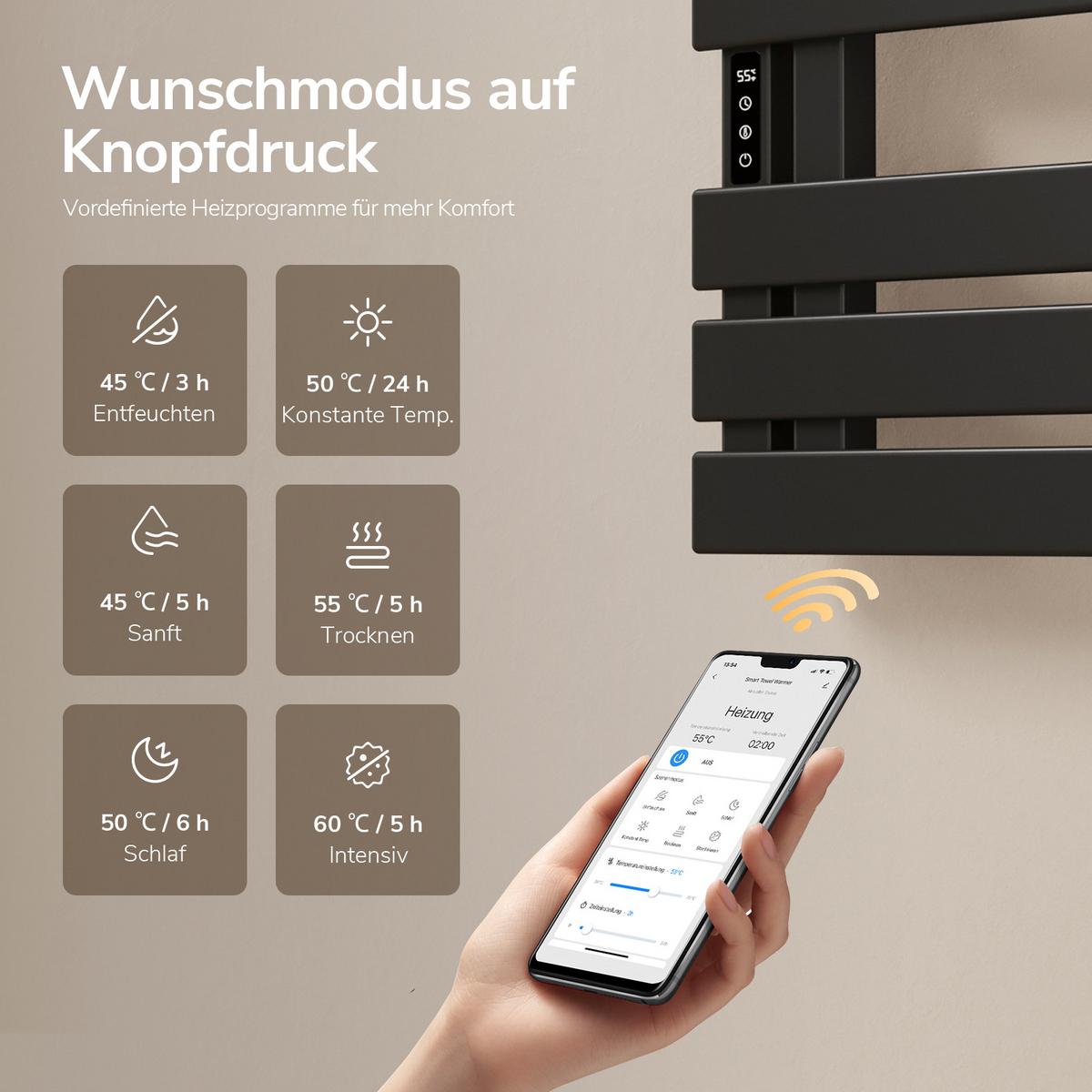 HEIZKÖRPER Elektrisch 80 x 40 cm mit App- und Sprachsteuerung Schwarz - Schwarz, Metall (40/85/11cm) - EMKE