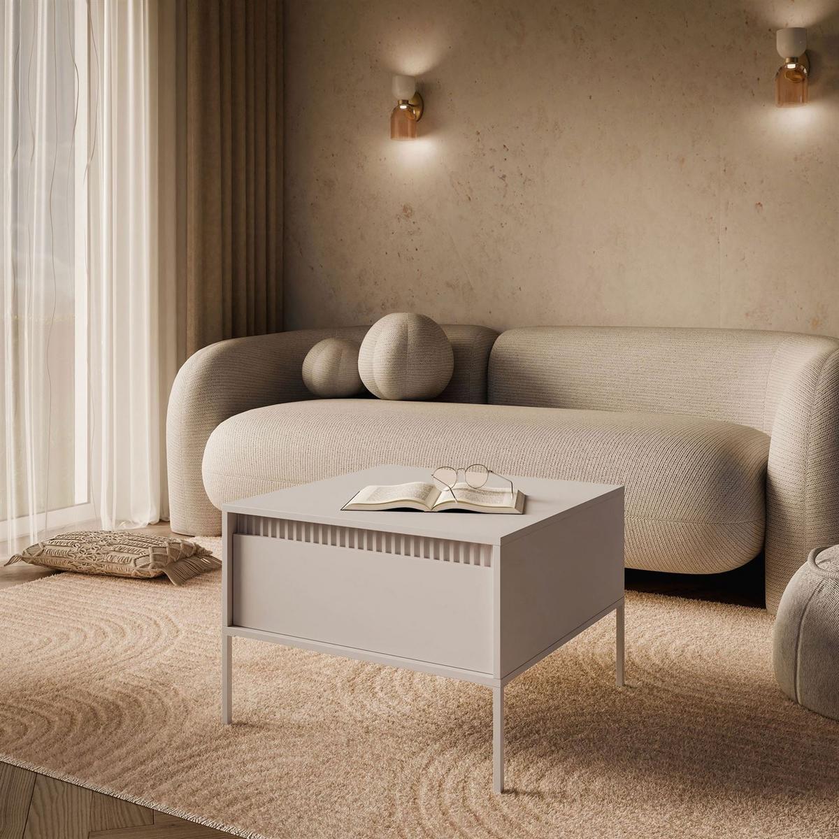 COUCHTISCH YASUMI mit Schublade beige - Beige, Holzwerkstoff (68/68/48.4cm) - Lookway