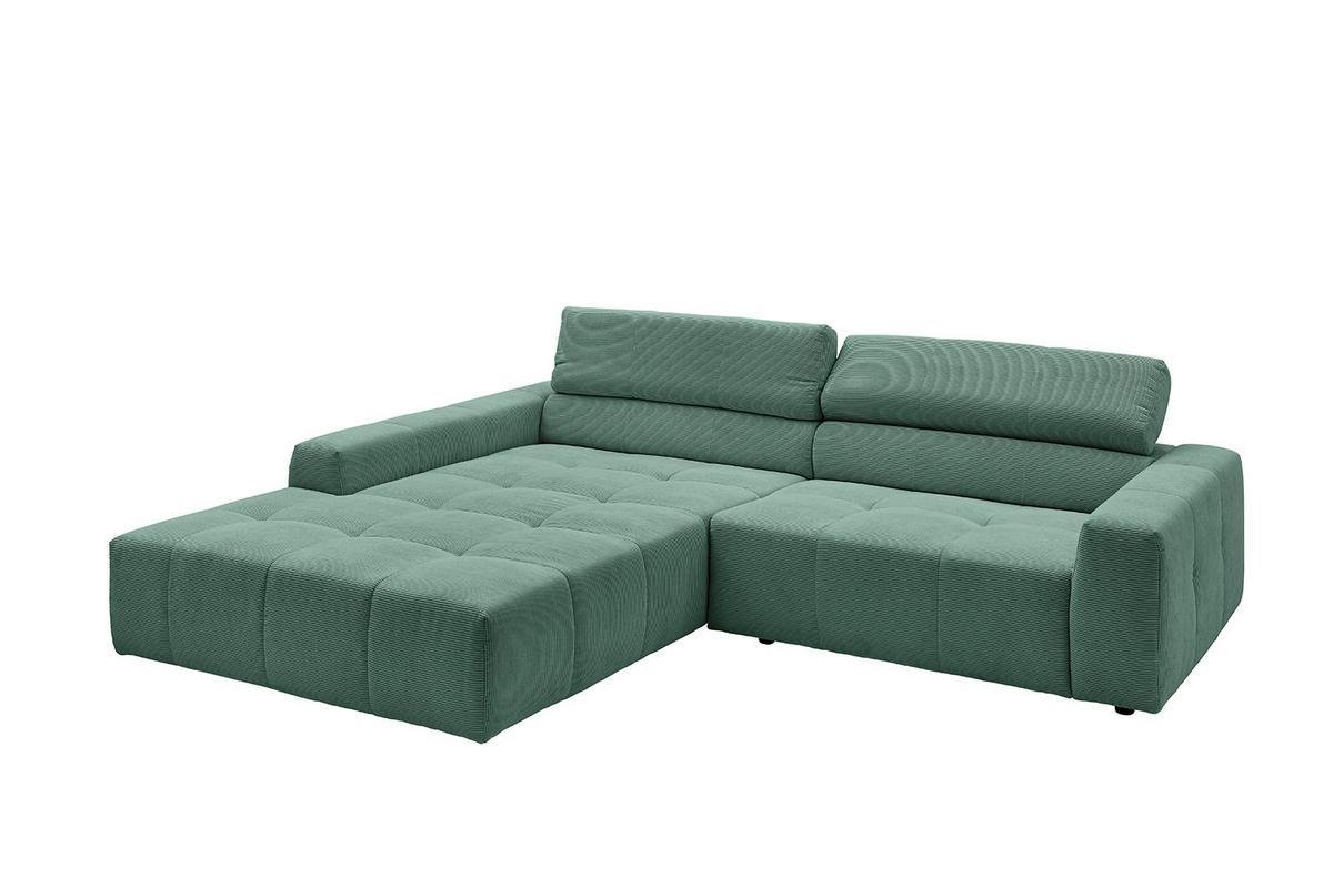 ECKSOFA MIT MOTORISCHEM SITZVORZUG RENO Smaragdgrün Cord Relaxfunktion - Smaragdgrün/Schwarz, Kunststoff/Textil (258/217cm) - KAWOLA