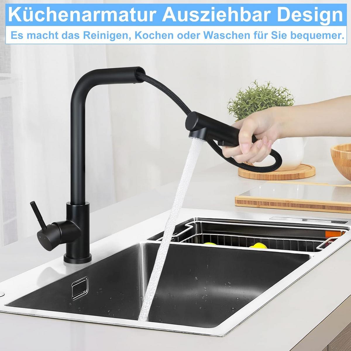 KÜCHENARMATUR Aquinh 5/36/25 cm - Schwarz, Metall (5/36/25cm) - ZMH