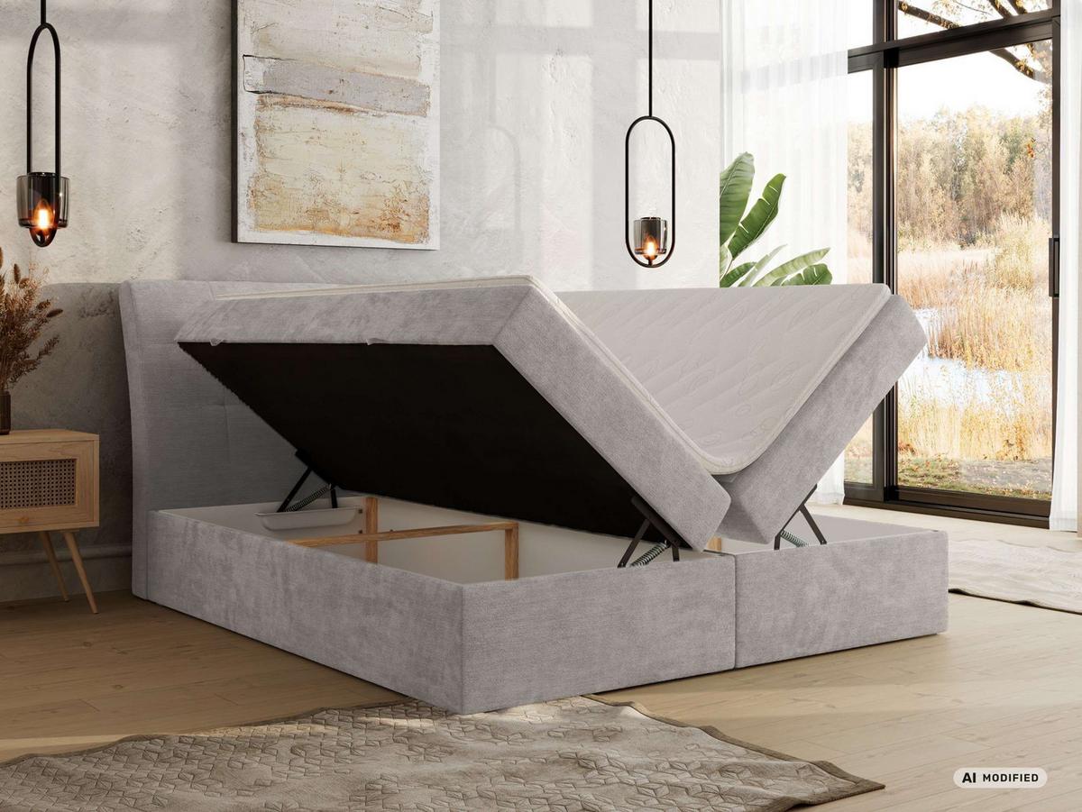 BOXBETT DAGOS 120/200 - Hellgrau Schenille glatt - Topper T25 - H3 - Hellgrau/Schwarz, Kunststoff/Textil (120/200cm) - MKS