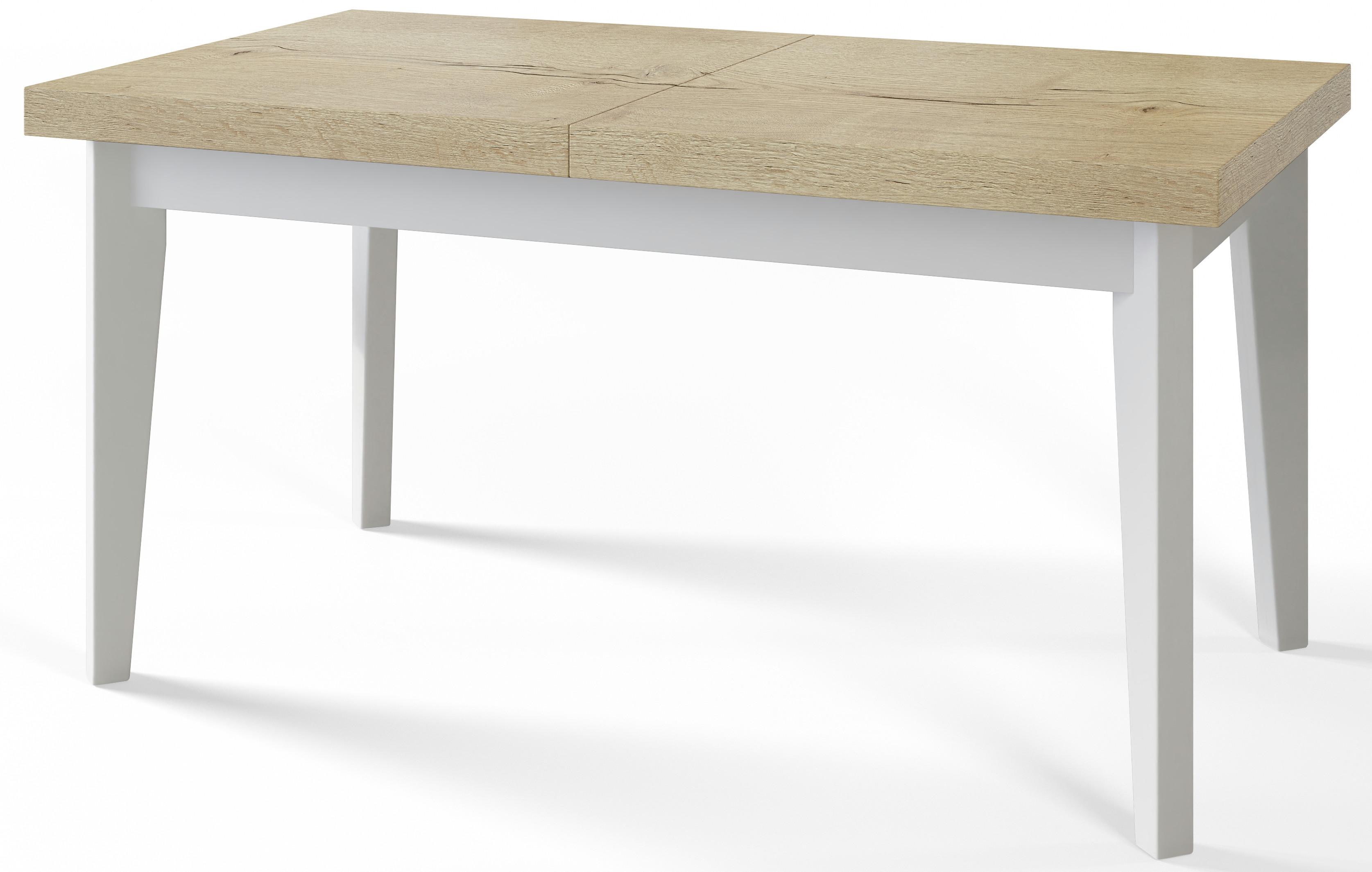 RECHTECKIGER Esszimmertisch SKANDI, ausziehbarer Tisch, Größe: 140-180X80X78 cm, Wohnzimmertisch Farbe: HALIFAX, mit Holzbeinen in Farbe Weiß - Naturfarben/Weiß, Holzwerkstoff (140/80/78cm) - Alpi-Möbel