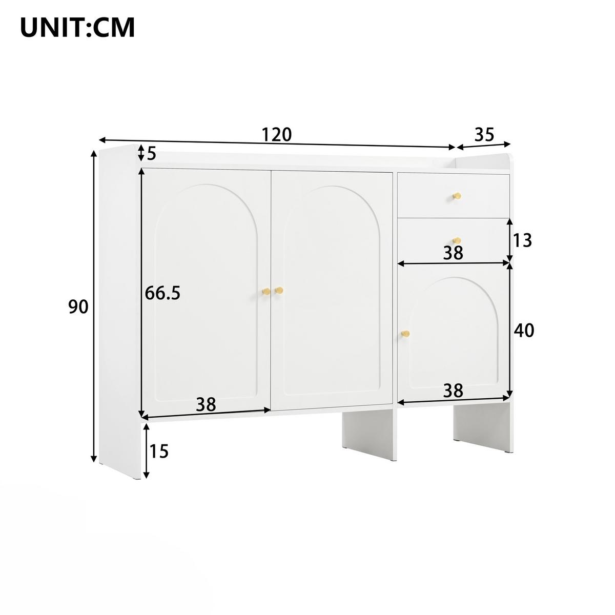 SCHUHSCHRANK weiß 120 cm mit Bogendesign, 3 Türen & 2 Schubladen - Weiß, Holzwerkstoff (120/90/35cm) - Urban Meuble