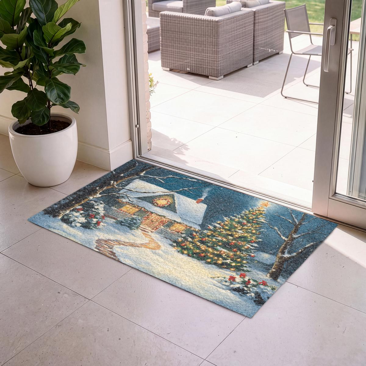 FUSSMATTE Weihnachten - Weihnachtsbaum - Winter - Zuhause - Schnee Schmutzfänger 120x80 cm - Multicolor, Kunststoff (120/0.4cm) - MuchoWow