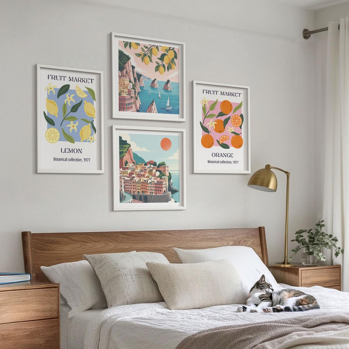 BILDER SET 4er Set - 50x50 cm & 40x60 cm Weißer Rahmen - Obstposter Zitronen Orangen - Weiß, Kunststoff (50/50cm) - TULUP