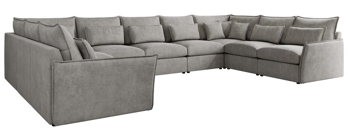 WOHNLANDSCHAFT VERSO U 9M Hellgrau Struktur - Hellgrau/Schwarz, Kunststoff/Textil (442/93/270cm) - MKS